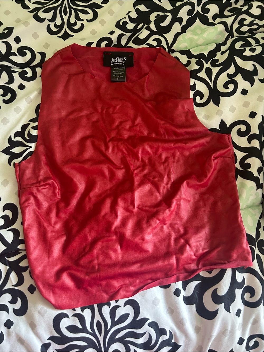 JustFab Red Faux Leather Tank Top